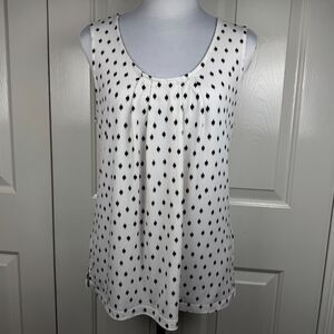 Banana Republic Women Top Sz S White Black Print Scoop Pleated Neck Sleeveless